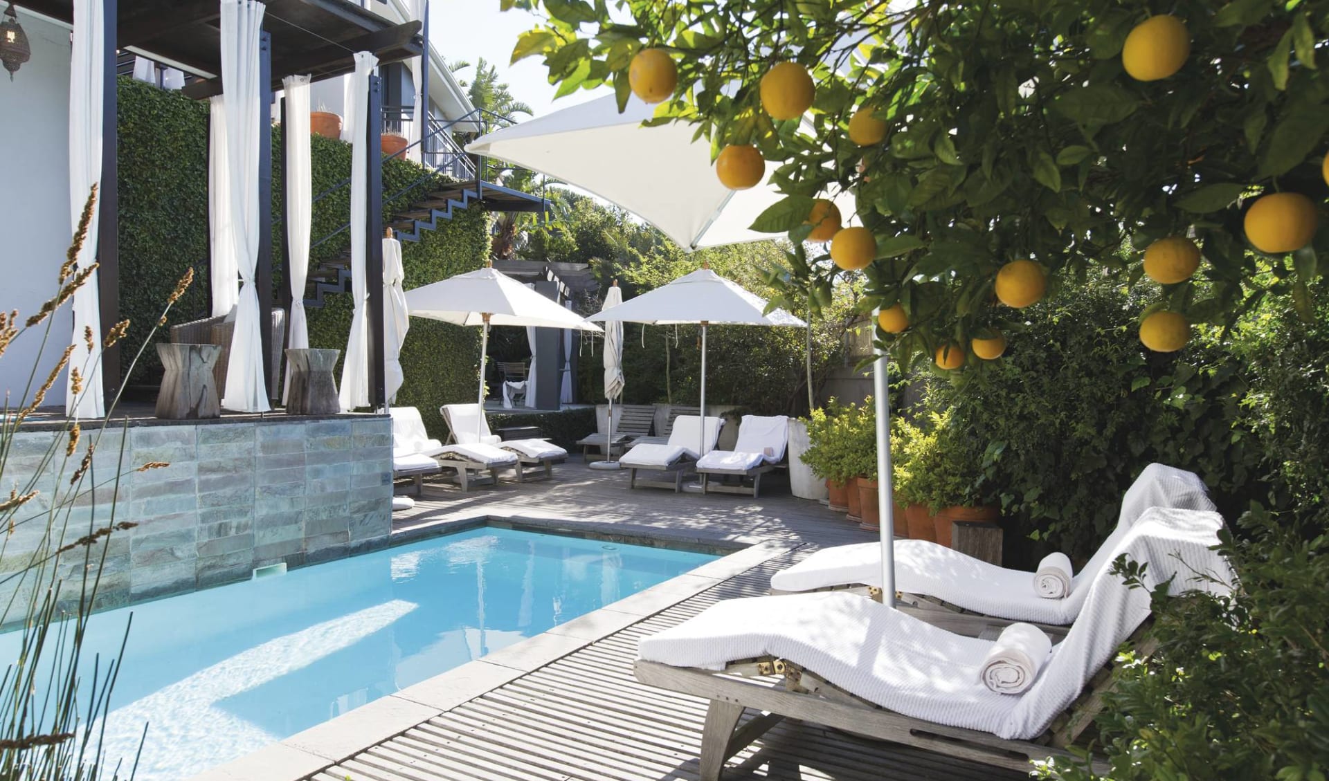 Kensington Place in Kapstadt: pool Kensington Place - Pool im Garten mit Liegestuehlen