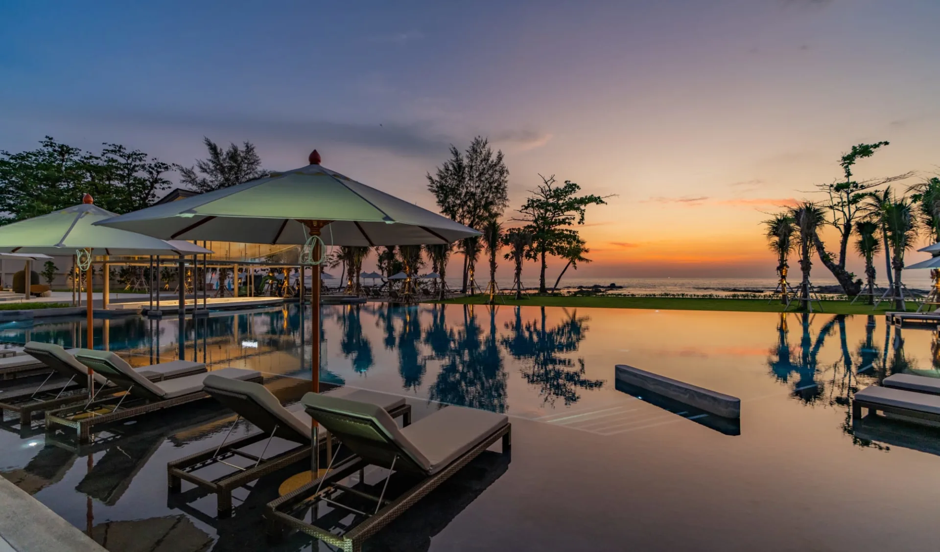 The Little Shore Khao Lak by Katathani:  Main Pool at Sunset