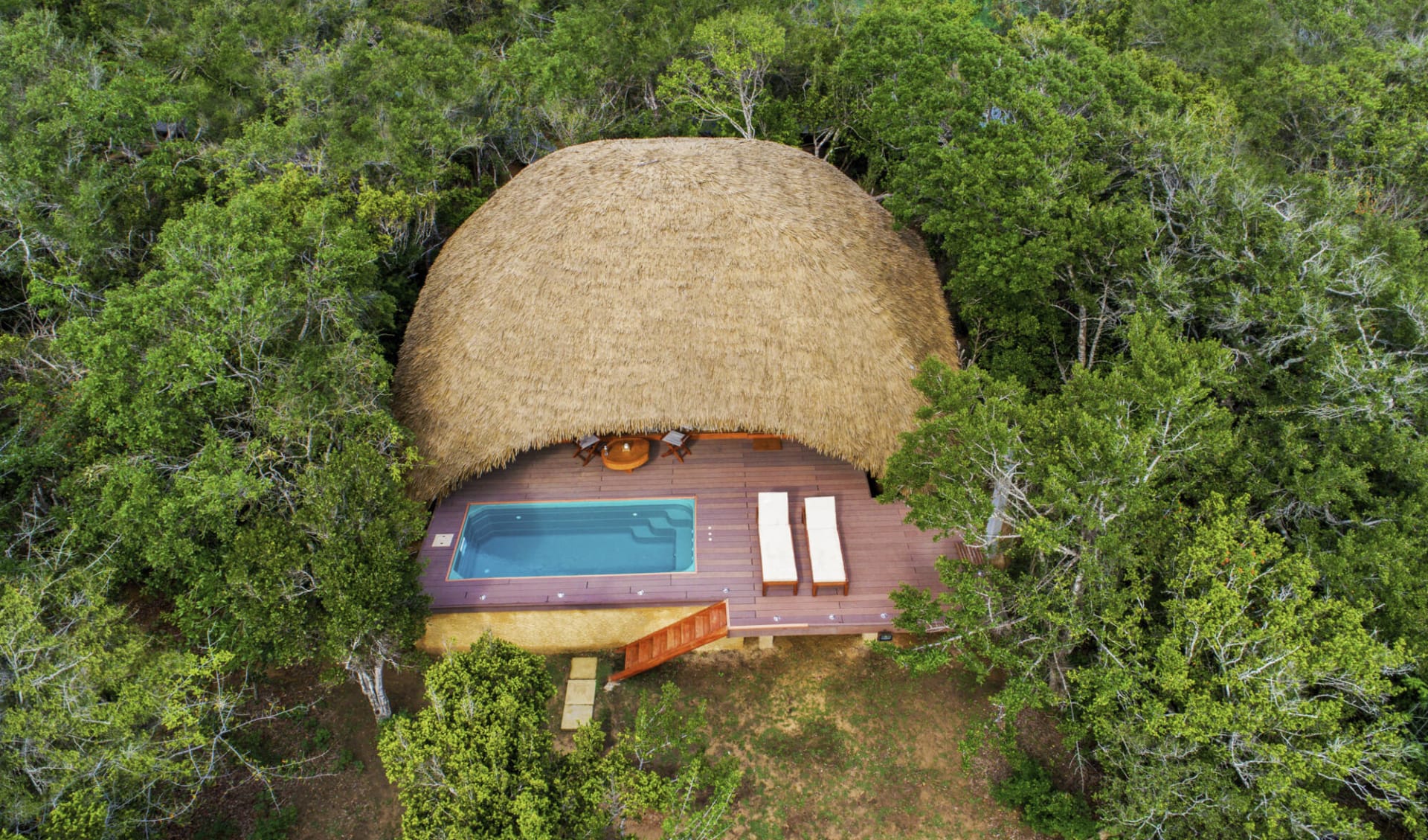 Uga Chena Huts in Yala National Park: Cabin with Pool | Aerial View Uga Chena Huts in Yala National Park: Cabin with Pool | Aerial View