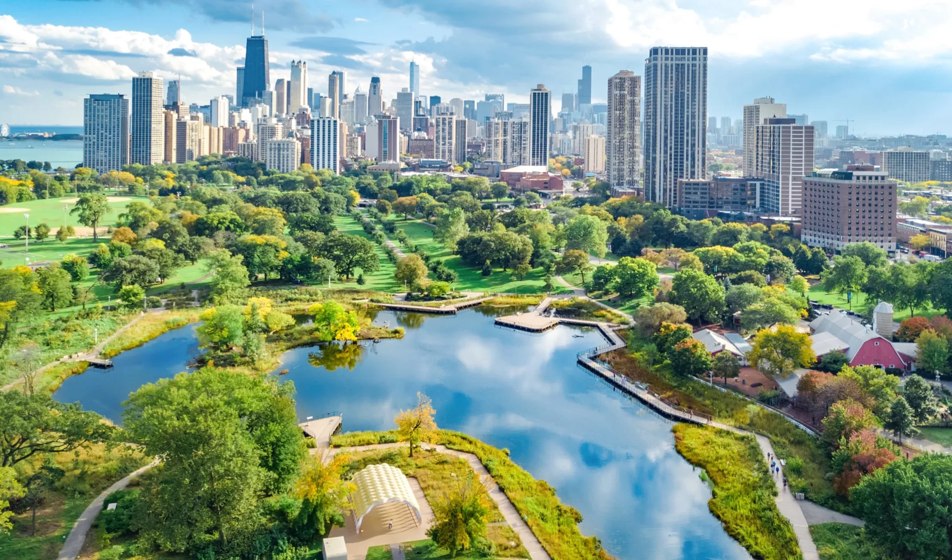 Individuelle Bahnreise - Empire Builder ab Chicago: USA_Chicago_Skyline_Aerial_Park Individuelle Bahnreise - Empire Builder ab Chicago: USA_Chicago_Skyline_Aerial_Park
