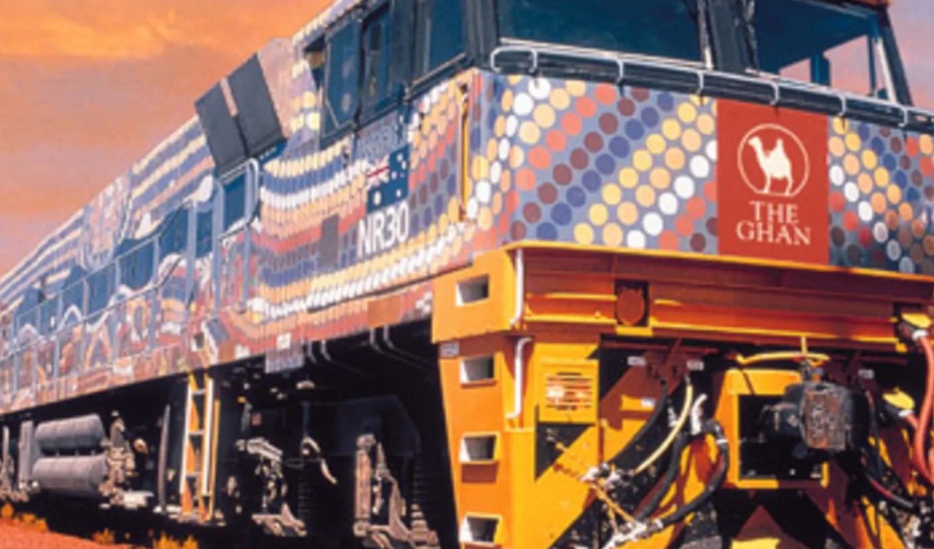 The Ghan von Alice Springs bis Adelaide: Australien - Bahnreisen - The Ghan Lokomotive farbig The Ghan von Alice Springs bis Adelaide: Australien - Bahnreisen - The Ghan Lokomotive farbig
