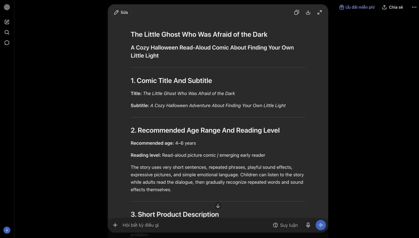 ChatGPT generating the page artwork from the ready-to-copy image prompt