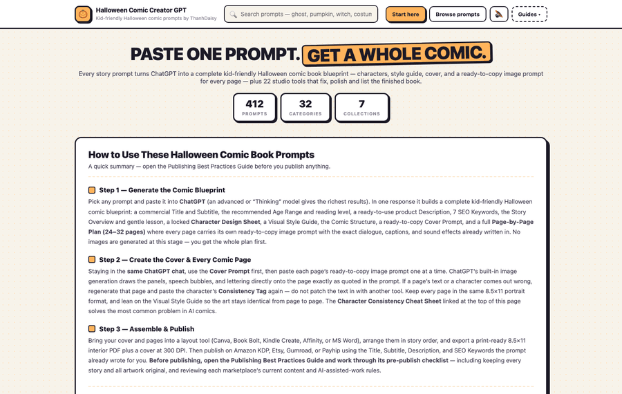 Browsing the prompt library: collections, topics, studio tools and the built-in guides