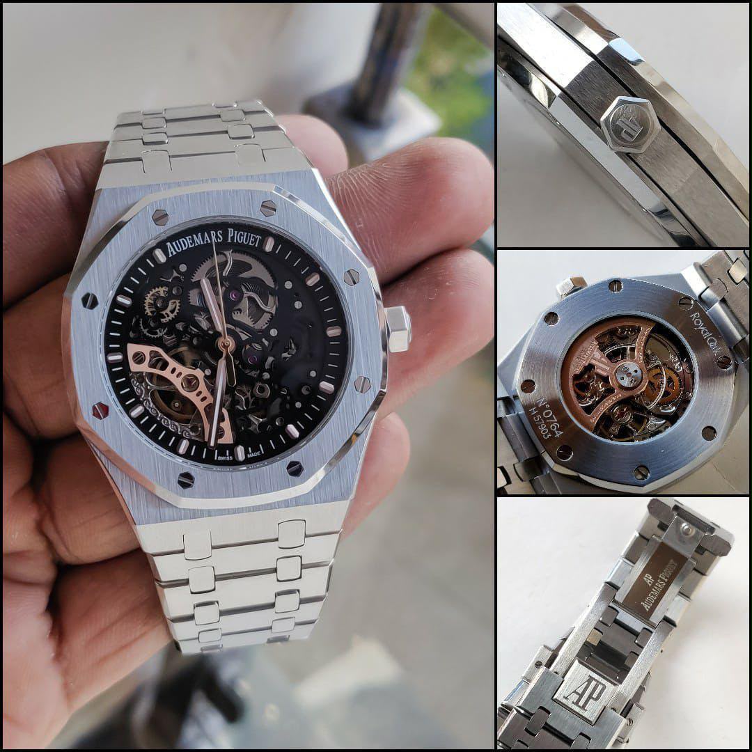 Blue Skeleton Automatic Luxury Watch – Octagonal Bezel & Integrated Bracelet(FC)