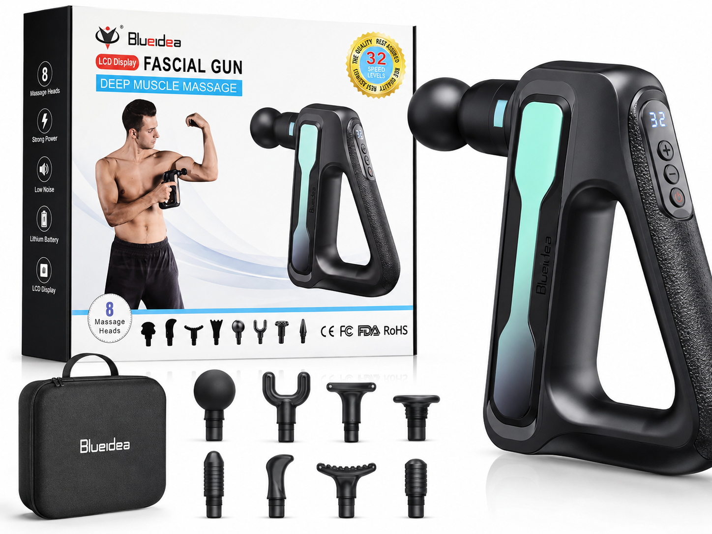 BlueIdea LCD Display Fascial Gun – Deep Muscle Massage