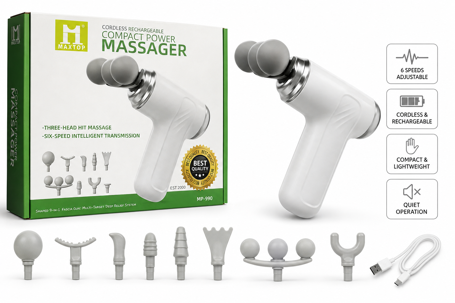 MAXTOP MP-990 Cordless Rechargeable Compact Power Massager