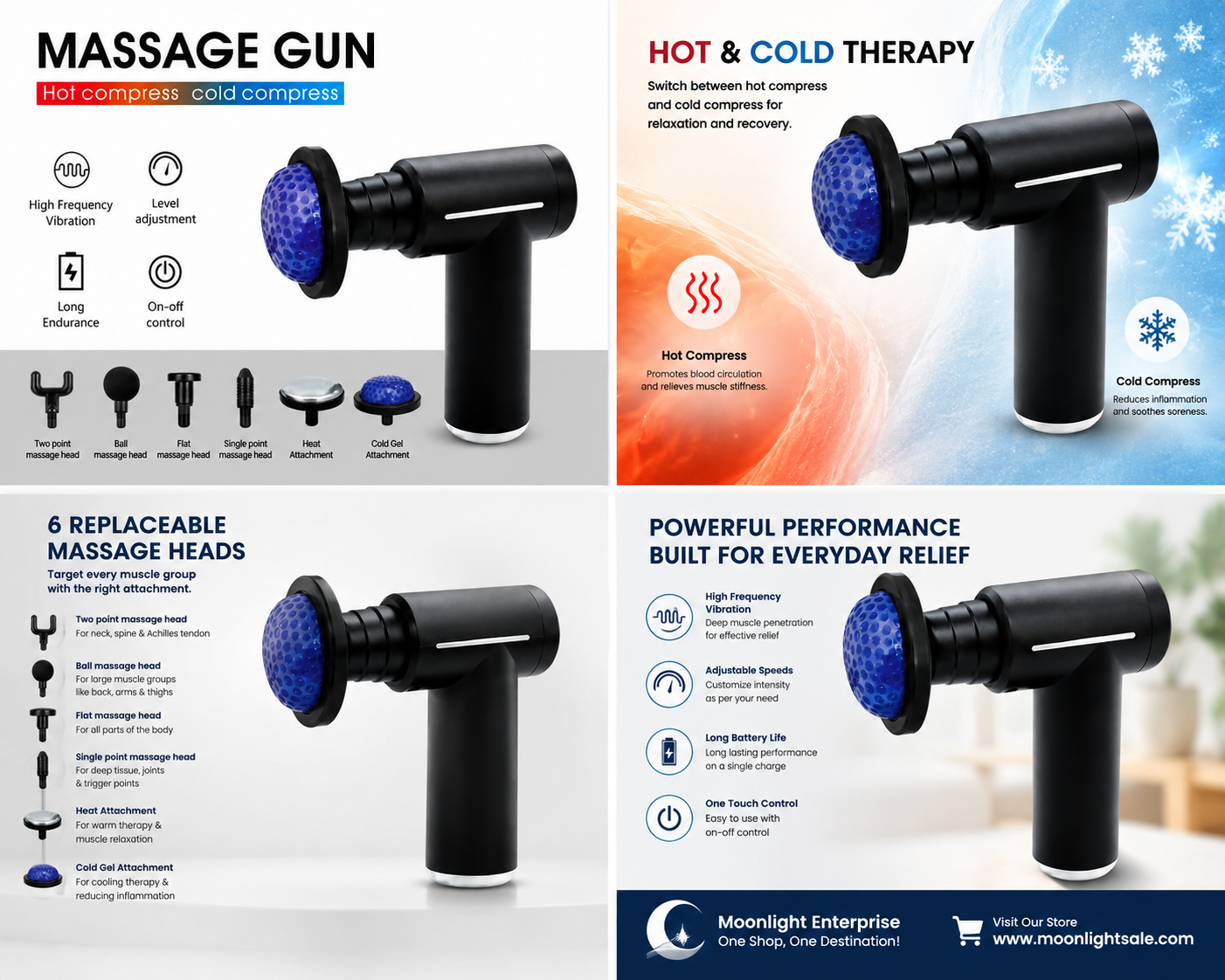 Powerful Massage Gun with Hot & Cold Compress Attachments