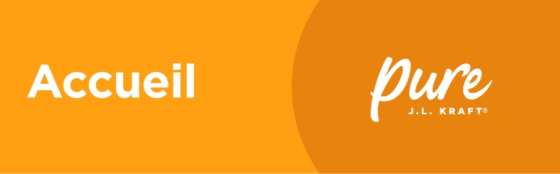 Bouton « Accueil » avec le logo Pure J.L. Kraft sur fond orange.
