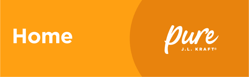"Home" button with Pure J.L. Kraft logo on an orange background.