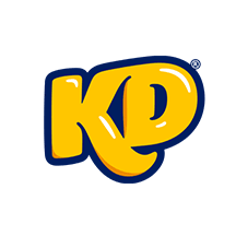 The Kraft Dinner logo, features the letters "KD" in yellow-orange with a thick dark blue outline.