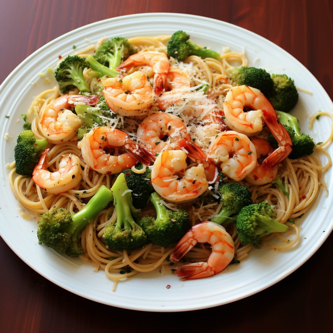 Spaghetti with Garlic-Shrimp & Broccoli