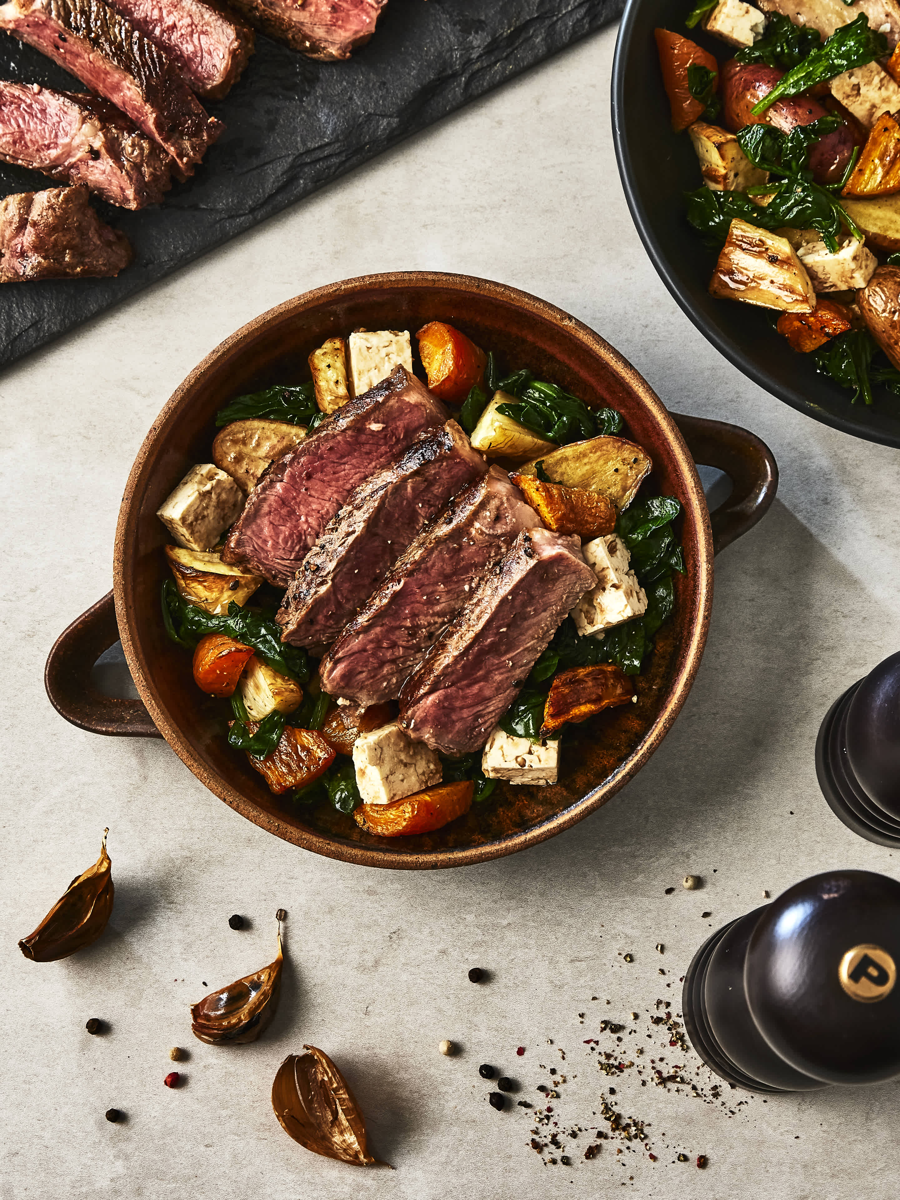 Black Garlic & Pepper-Marinated Feta & Steak Bowl 