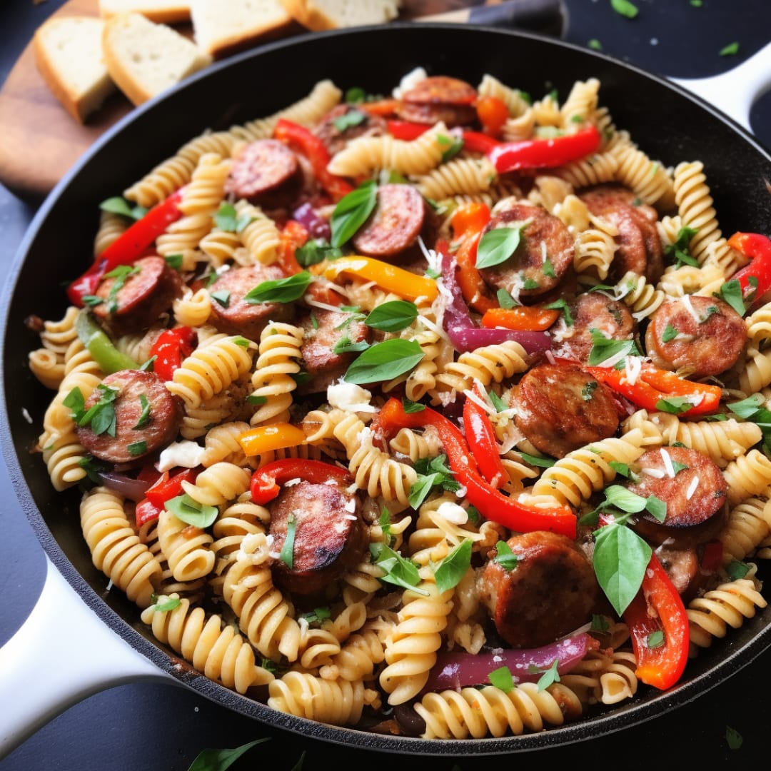 One-Pan Baked Cream Cheese Pasta with Chicken Sausage and Peppers ...