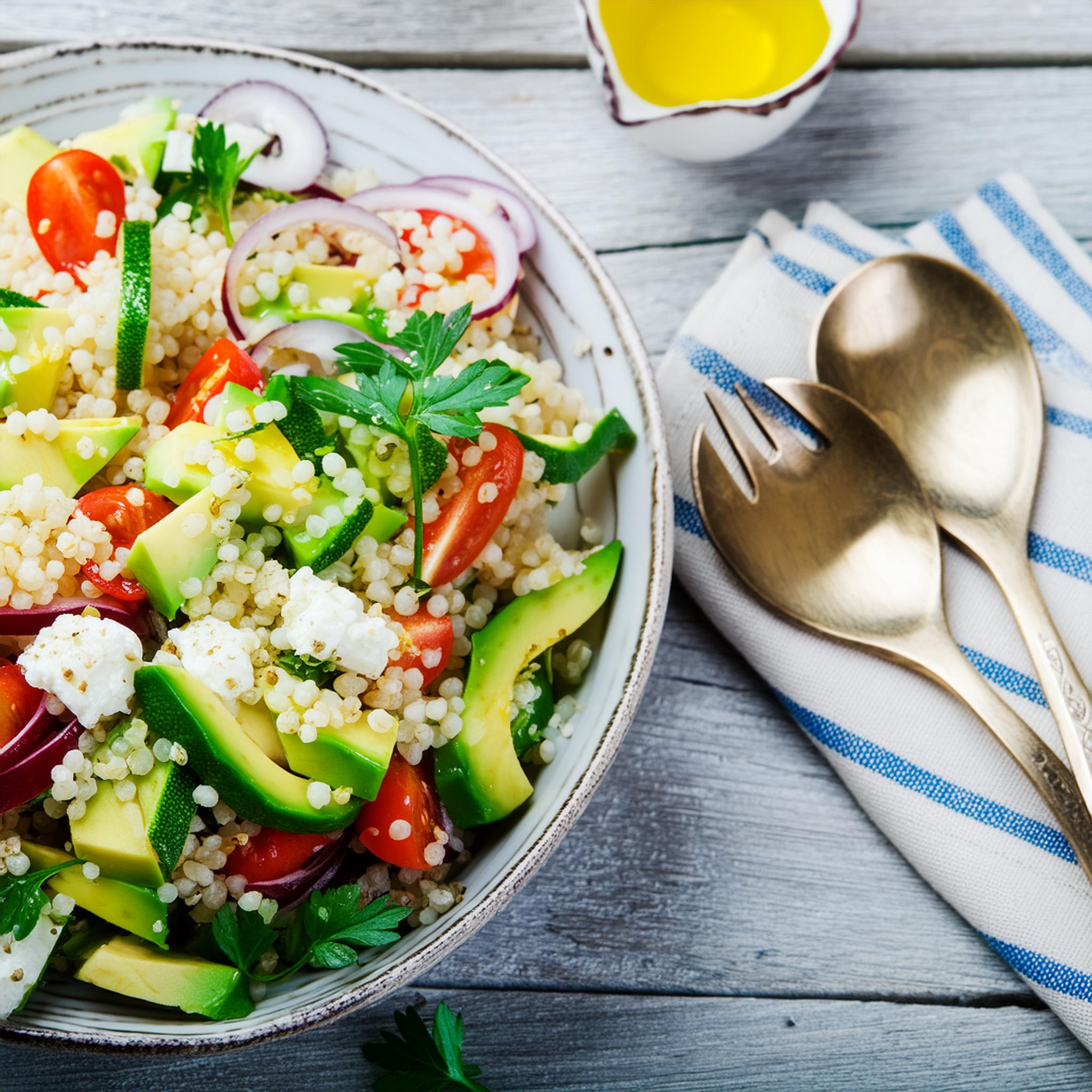 Avocado Greek Salad with Pearl Couscous