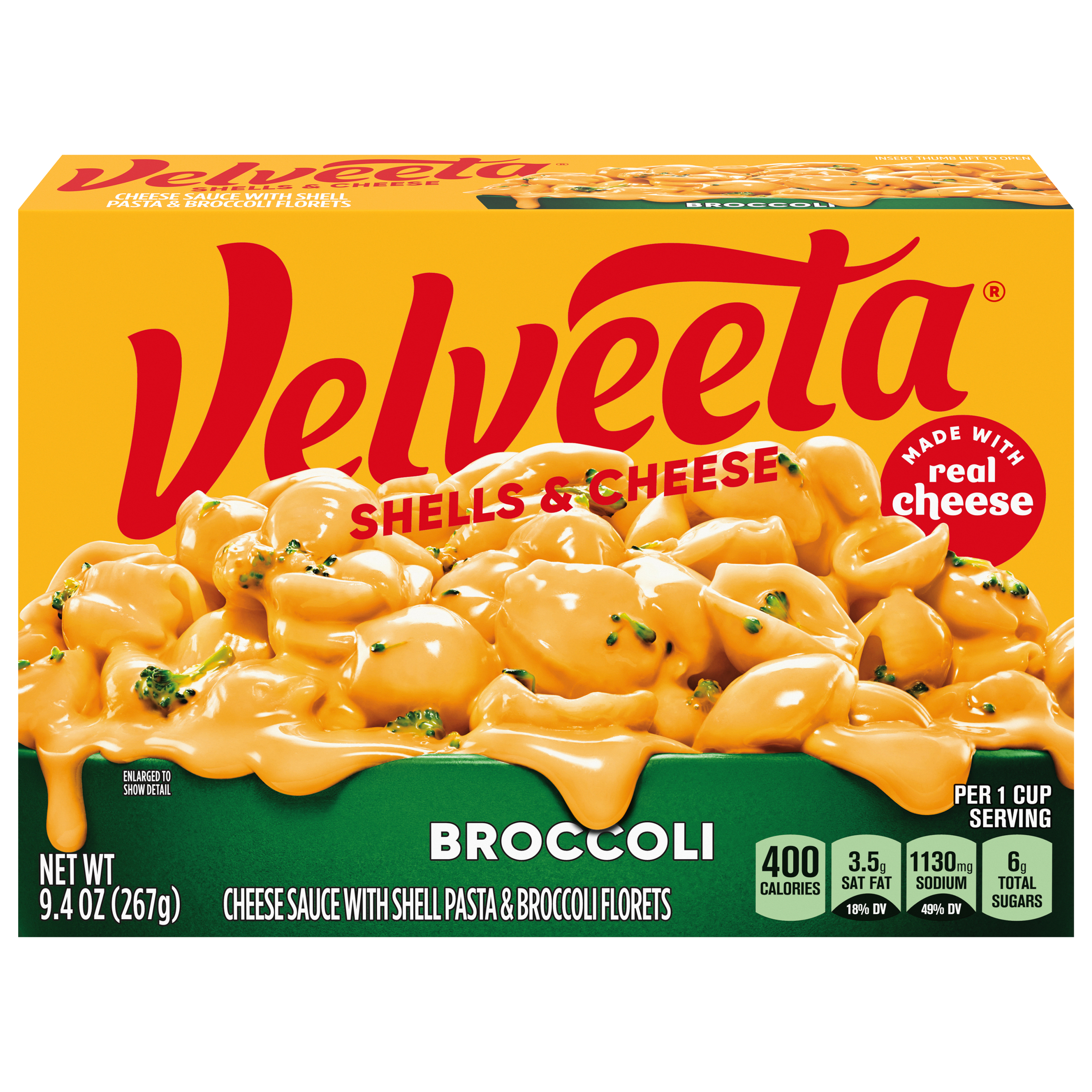 Shells & Cheese Macaroni and Cheese with Broccoli Florets Meal