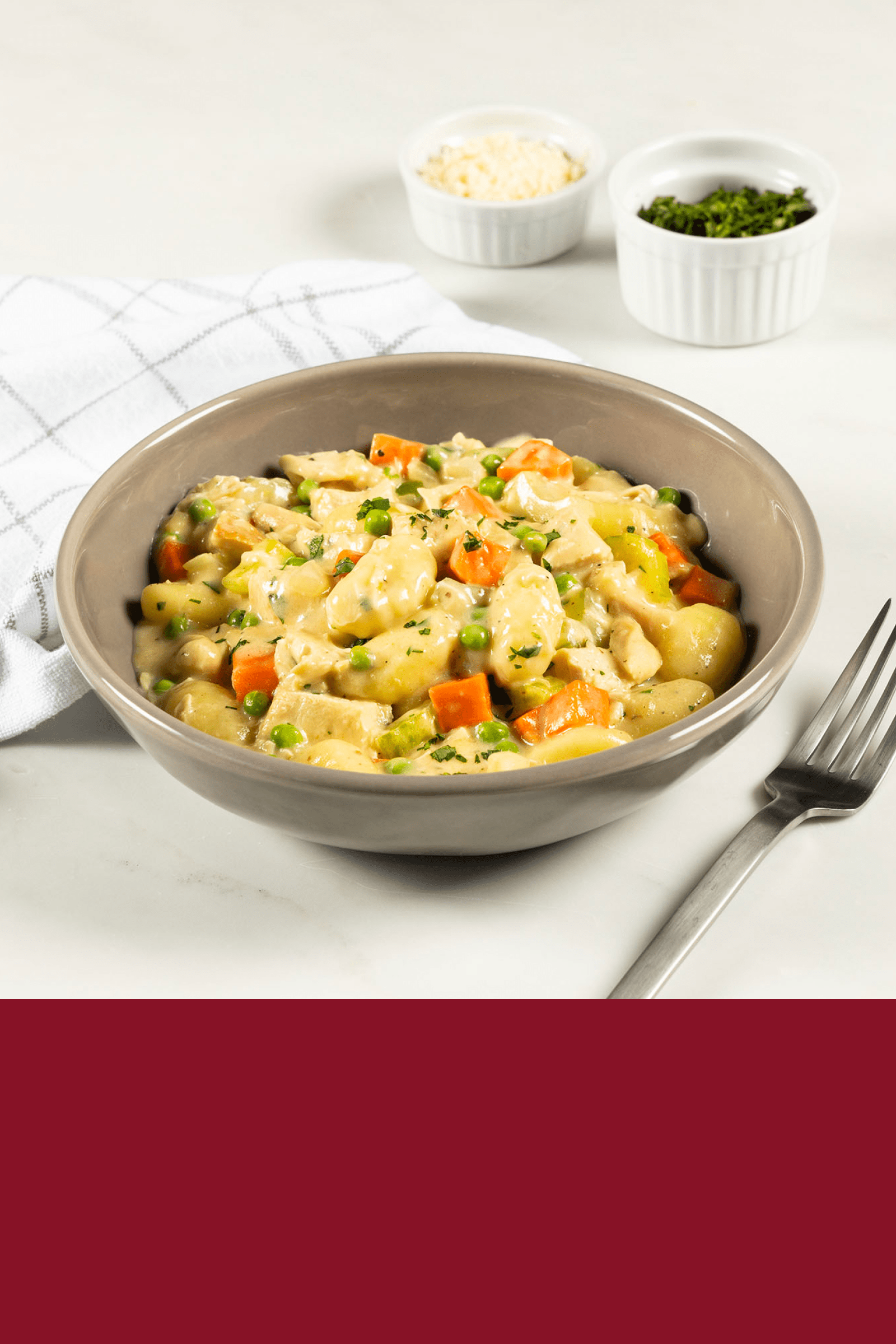 A warm bowl of Chicken Pot Pie Gnocchi with HEINZ HomeStyle Chicken Gravy.