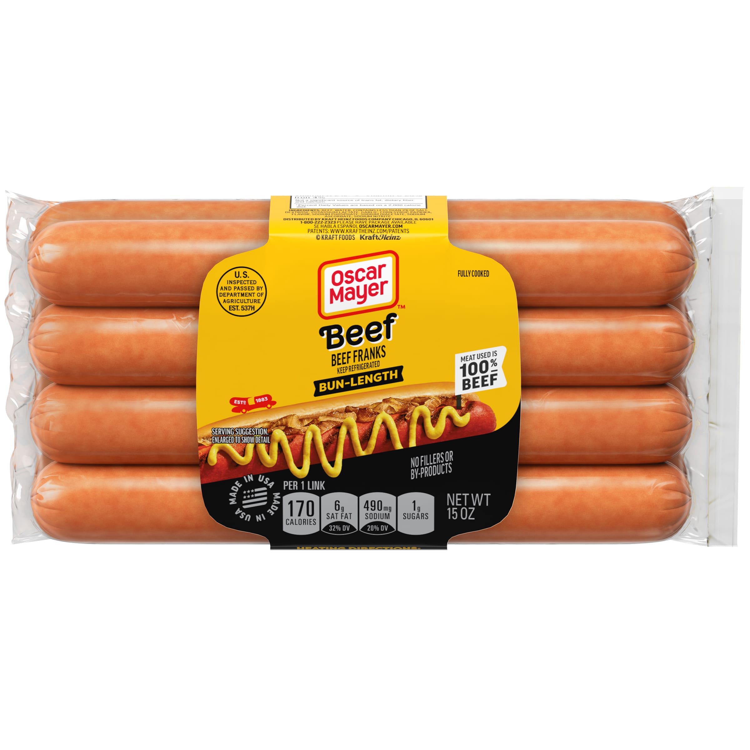 Bun-Length Beef Franks Hot Dogs