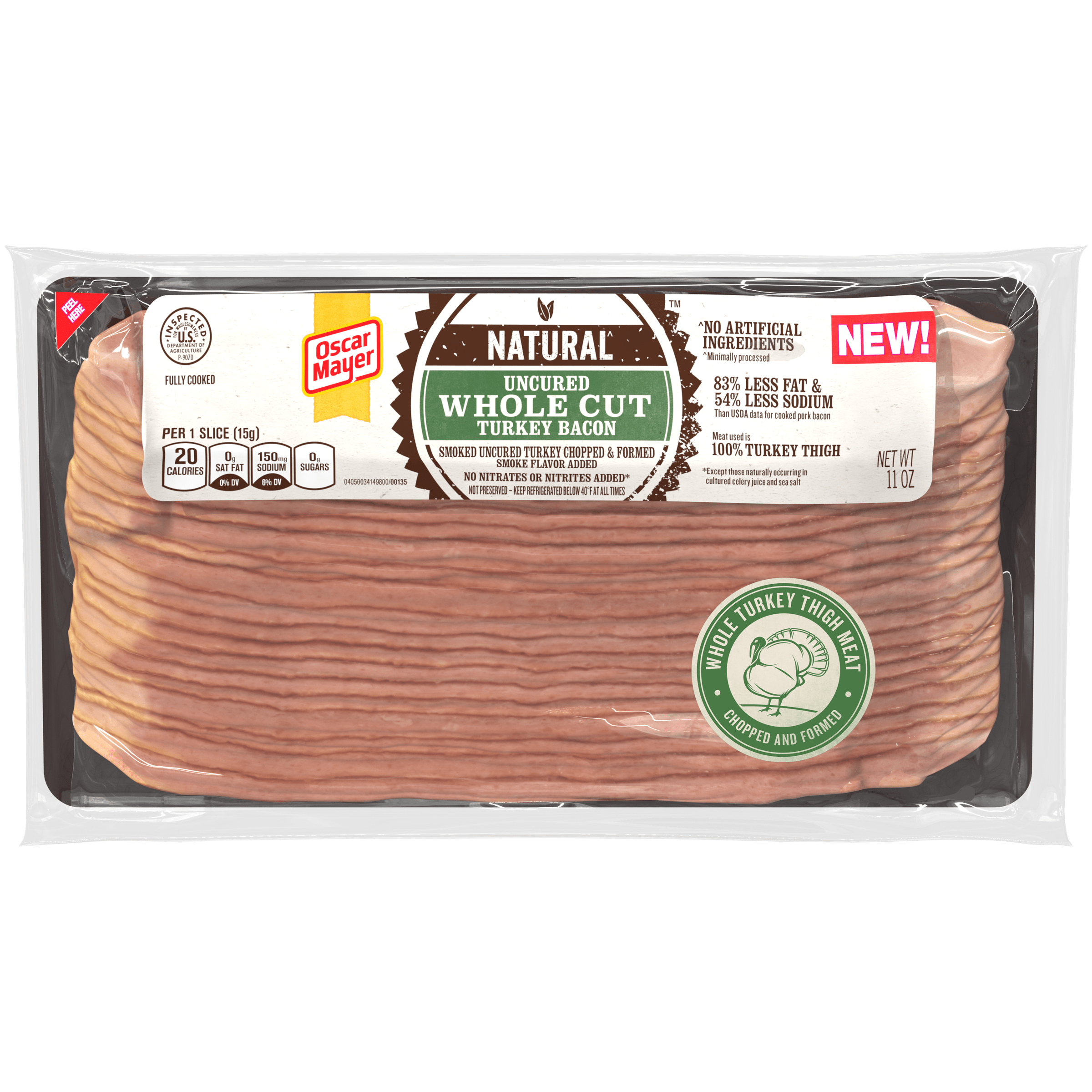 Uncured Whole Cut Turkey Bacon with 83% Less Fat & 54% Less Sodium