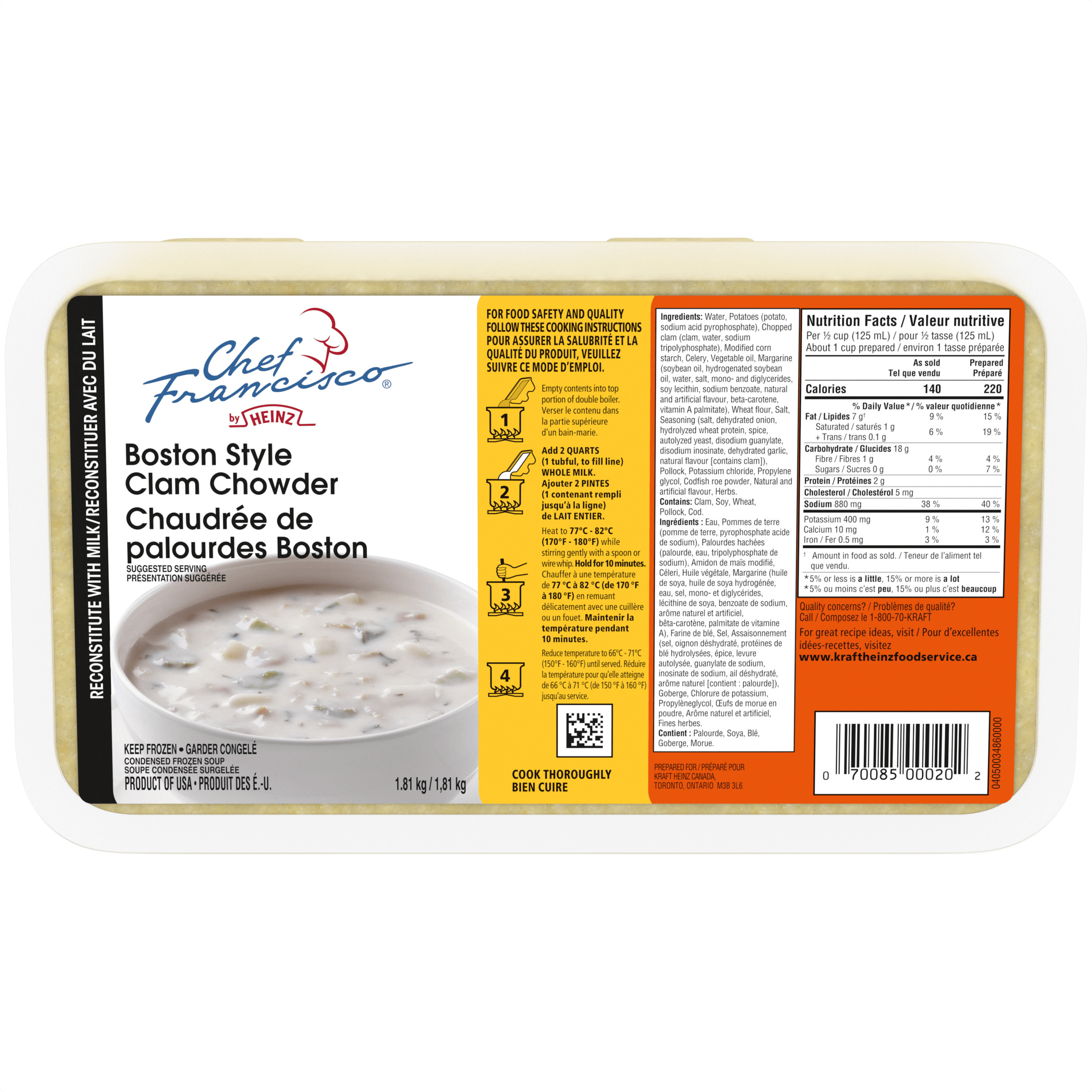 Soupe chaudrée de palourdes Boston Chef Francisco (4 x sac de 4 lb)