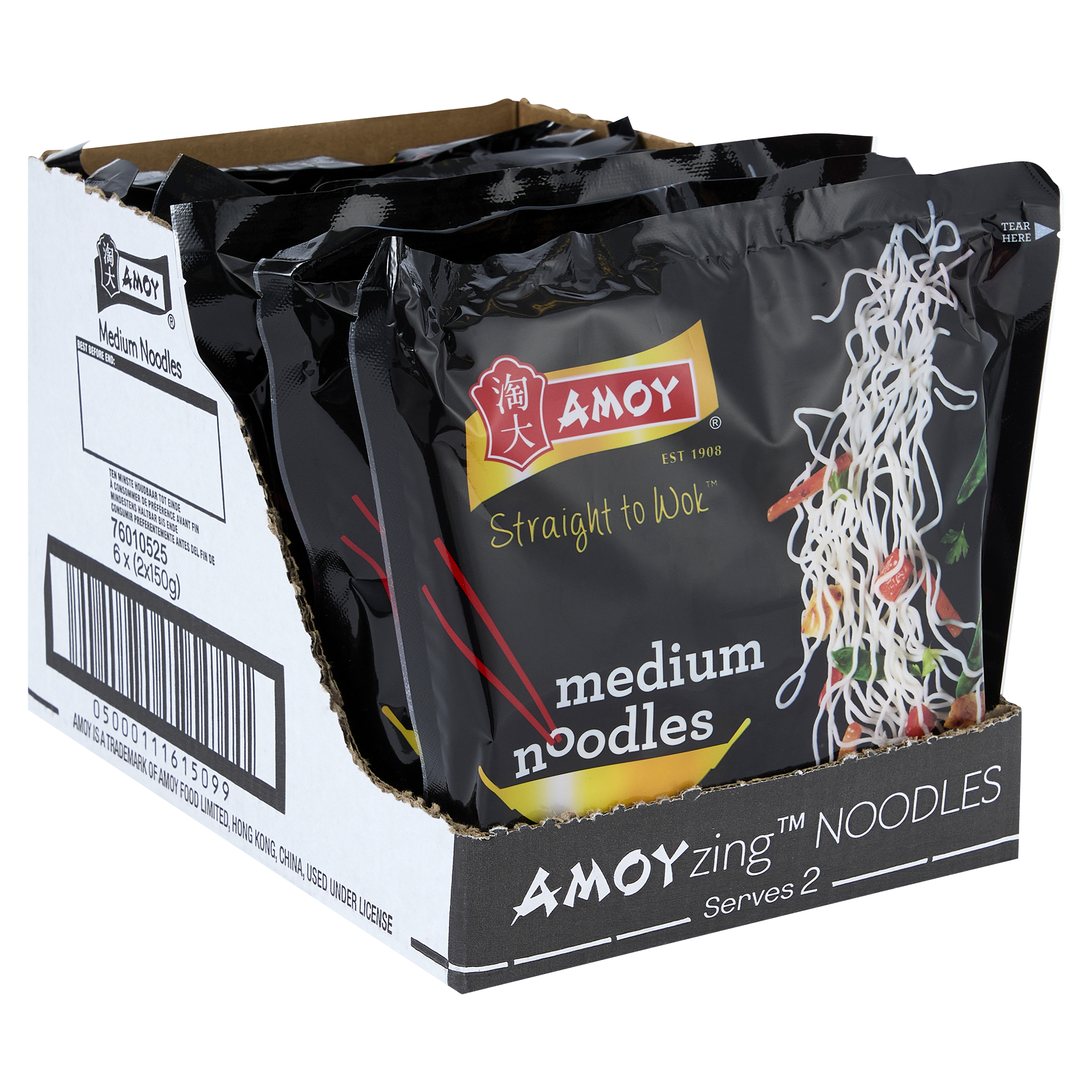 Amoy Straight To Wok Medium Noodles 2 x 150g (case of 6)