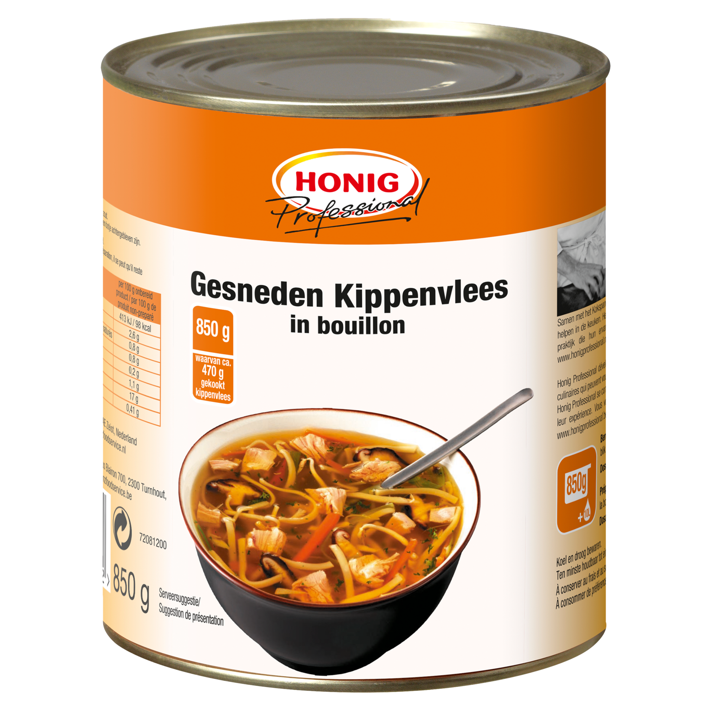 Professional Kippenvlees Gesneden in Bouillon 850g