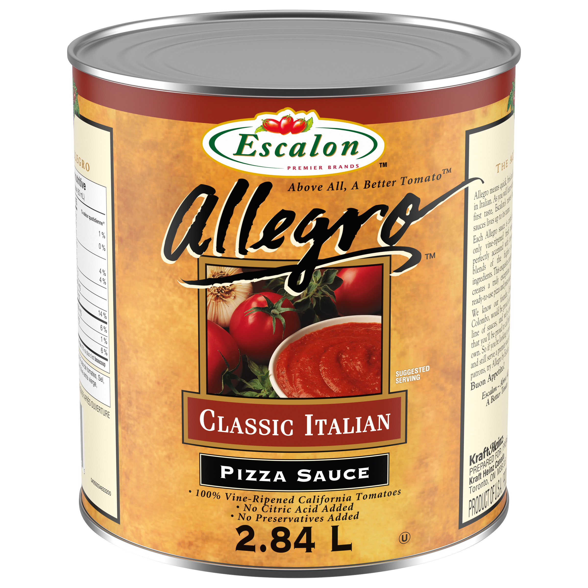 Sauce à pizza italienne classique Escalon (6 x boîte de 2,84 L)
