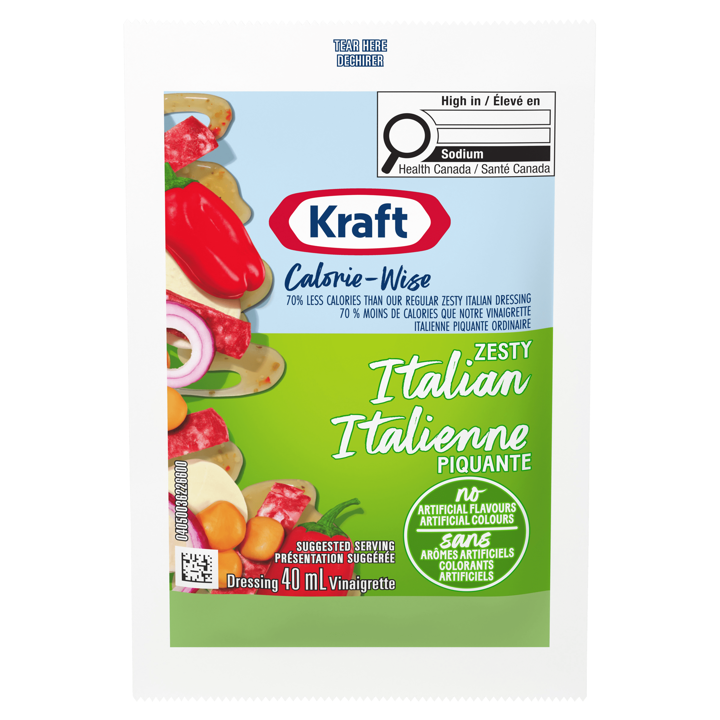 Kraft Calorie-Wise Zesty Italian Salad Dressing (100 x 40 ML Pouches)