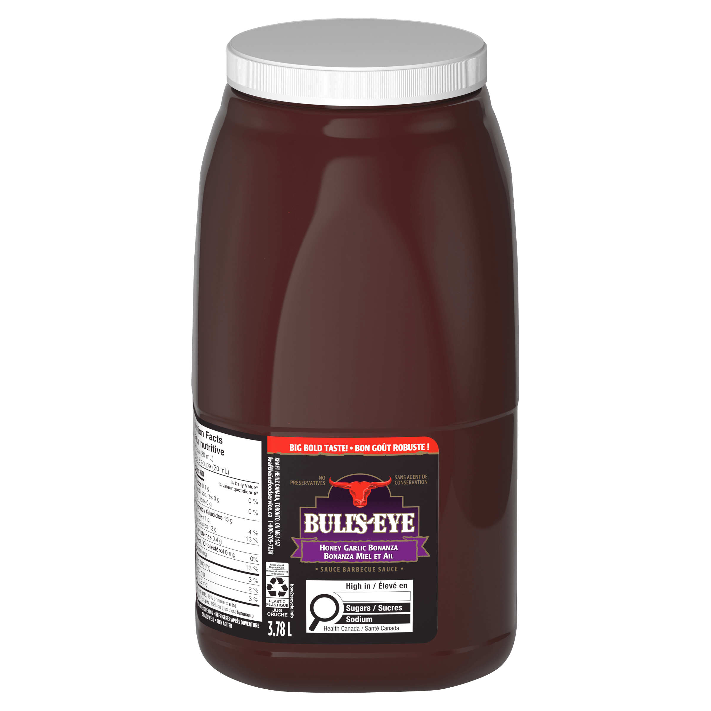 Sauce barbecue miel et ail Bull’s-Eye (2 x pot de 3,78 L)