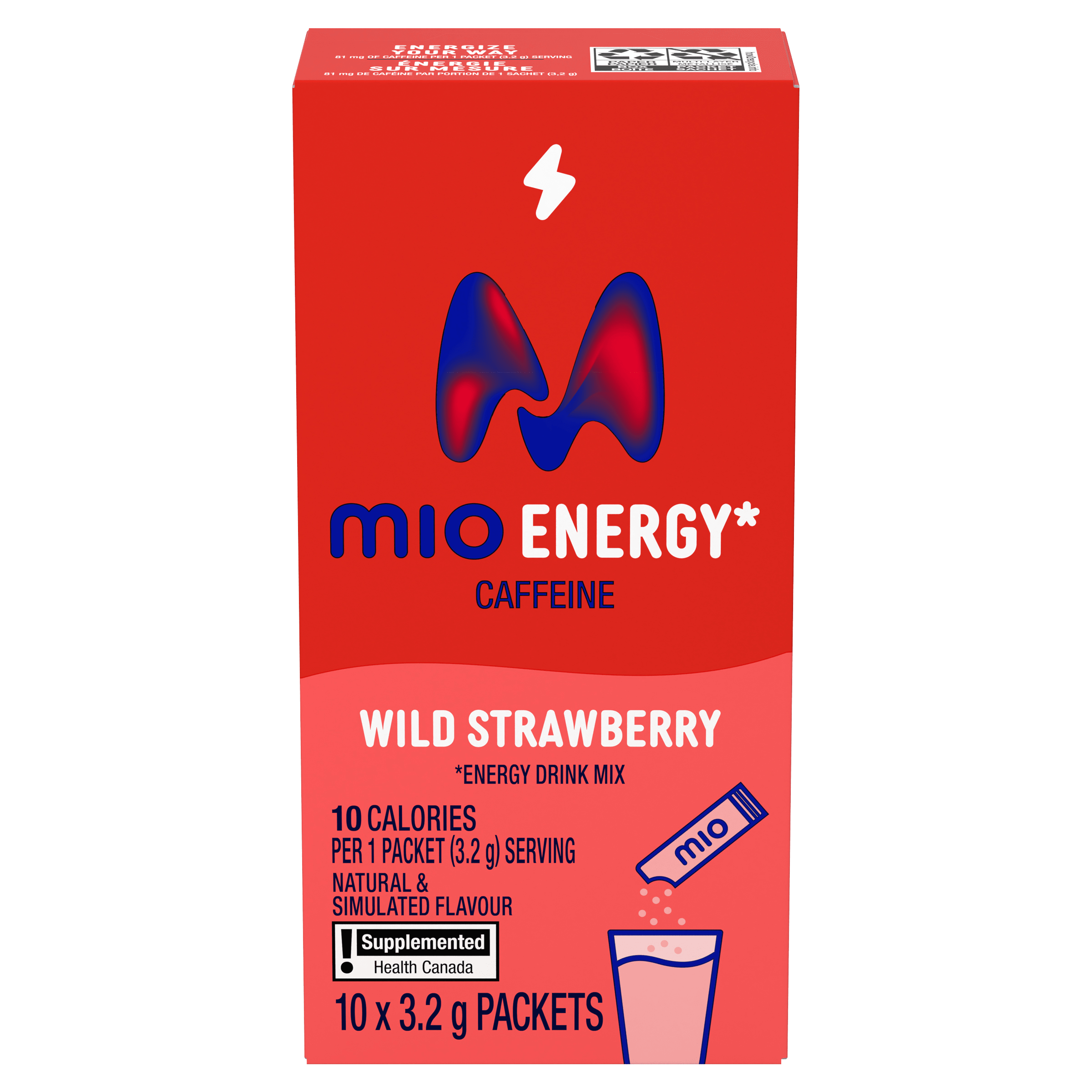 Mélange de boisson en poudre à la fraise sauvage Energy, sachets de 3,2 g, boîte de 10 ct