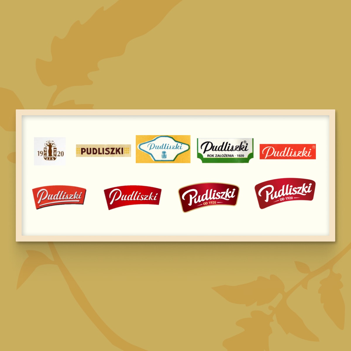 Kolekcja logo Pudliszki z różnych dekad.