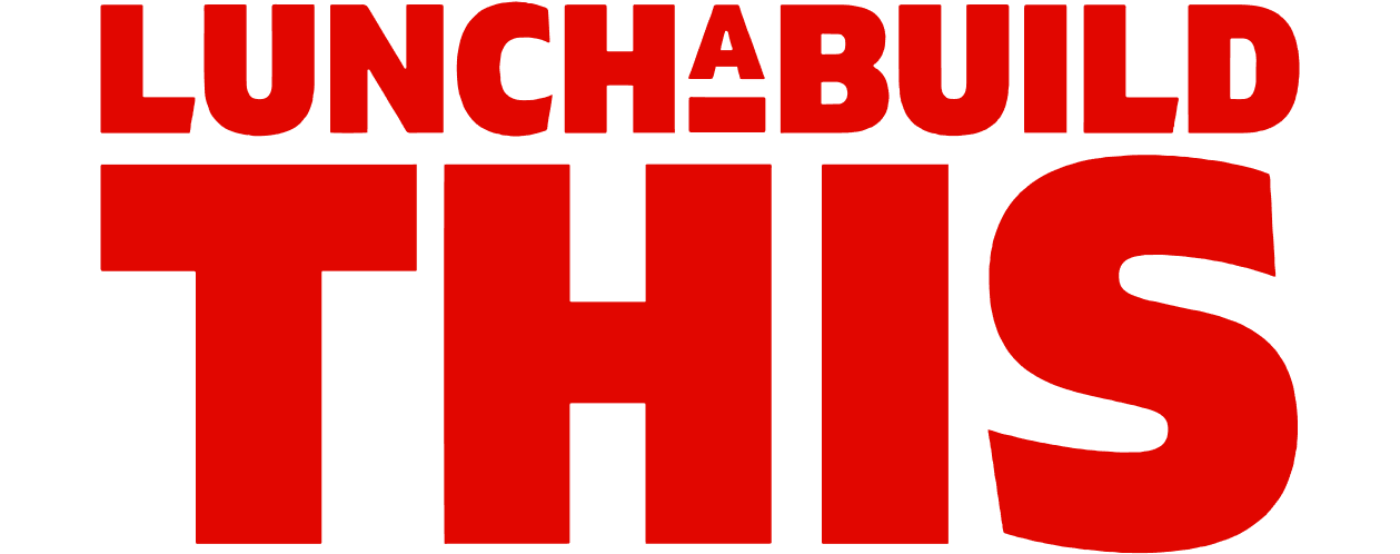 Bold red "LUNCHABUILD THIS" text graphic on a black background. Emphasizes the playful, customizable nature of Lunchables, appealing to kids' creativity.