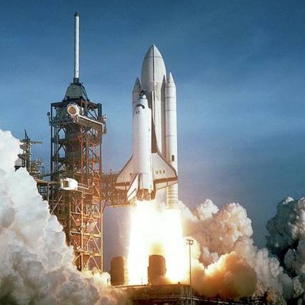 A photo of a space shuttle launch.