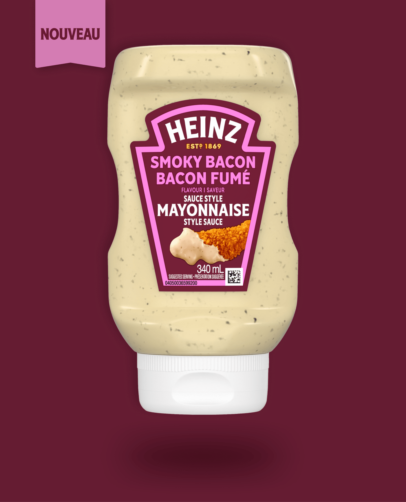Une bouteille individuelle de sauce style mayonnaise Heinz Bacon Fumé.