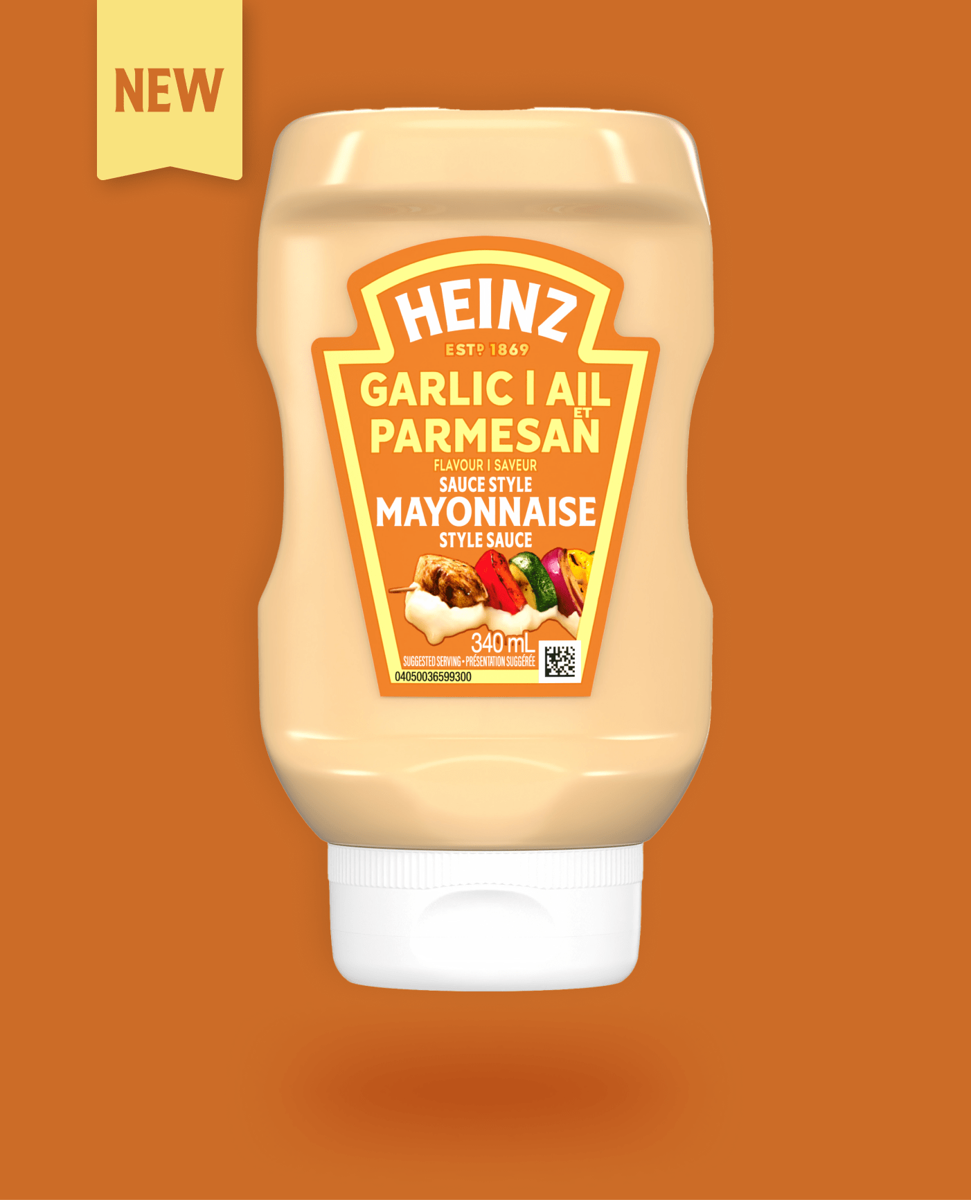 A Heinz Garlic Ail & Parmesan Mayonnaise bottle.