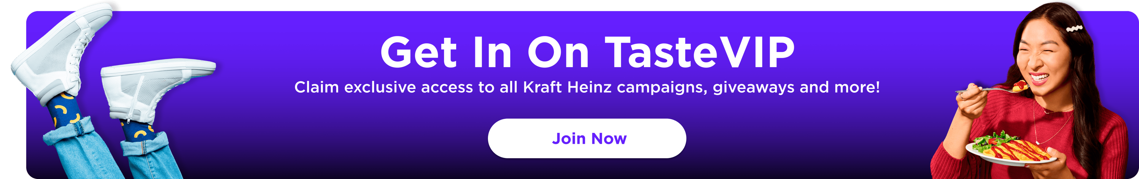 A woman happily eating an omelet with Heinz ketchup, alongside logos for Philadelphia cream cheese, Lunchables, and Heinz