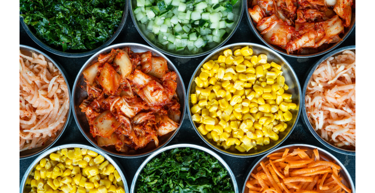 Bowls of fresh, chopped ingredients