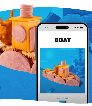 Food boat: Salami raft, cracker deck, cheese cabin, pretzel mast.