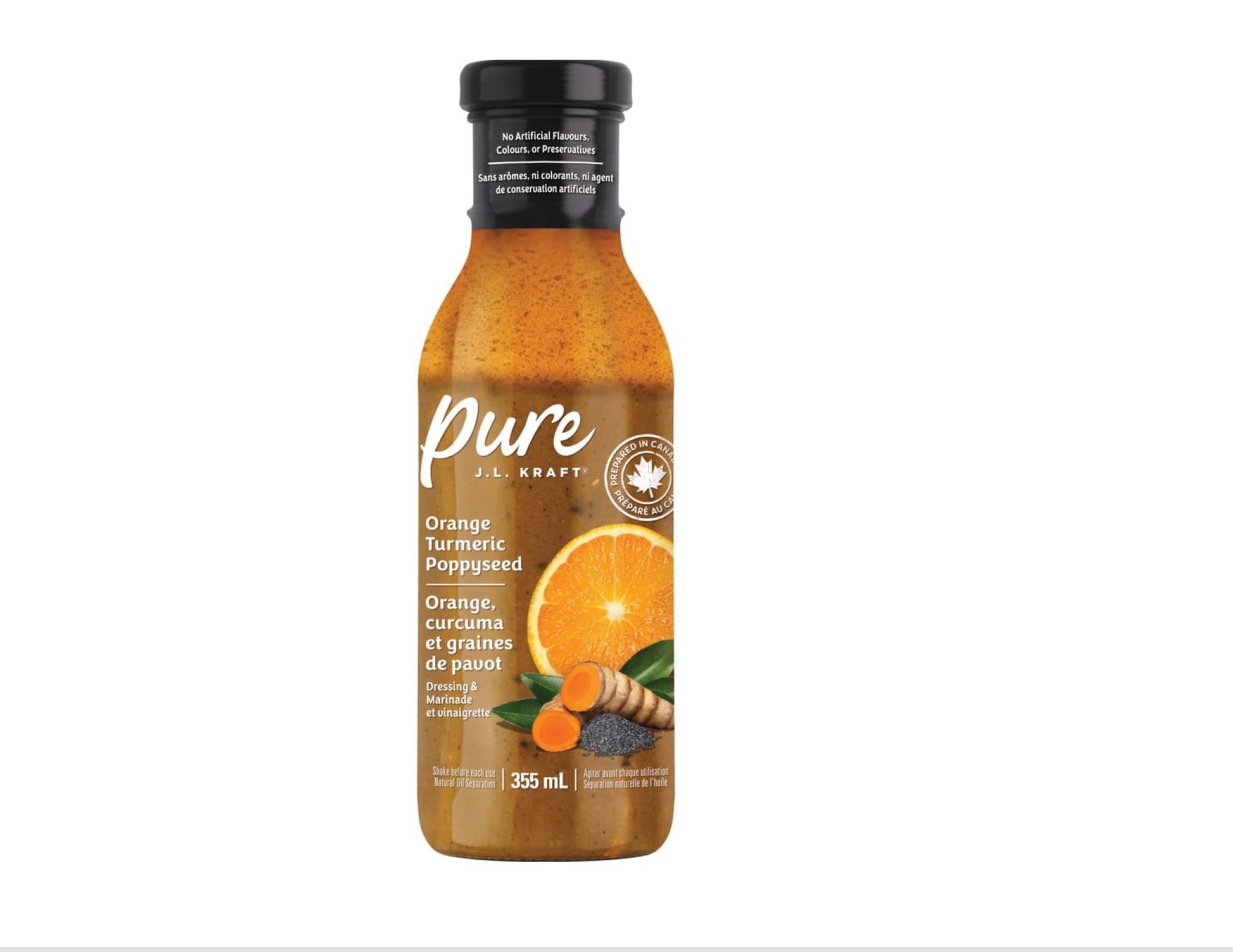 Vinaigrette et marinade aux graines de pavot et curcuma orange, bouteille de 355 ml