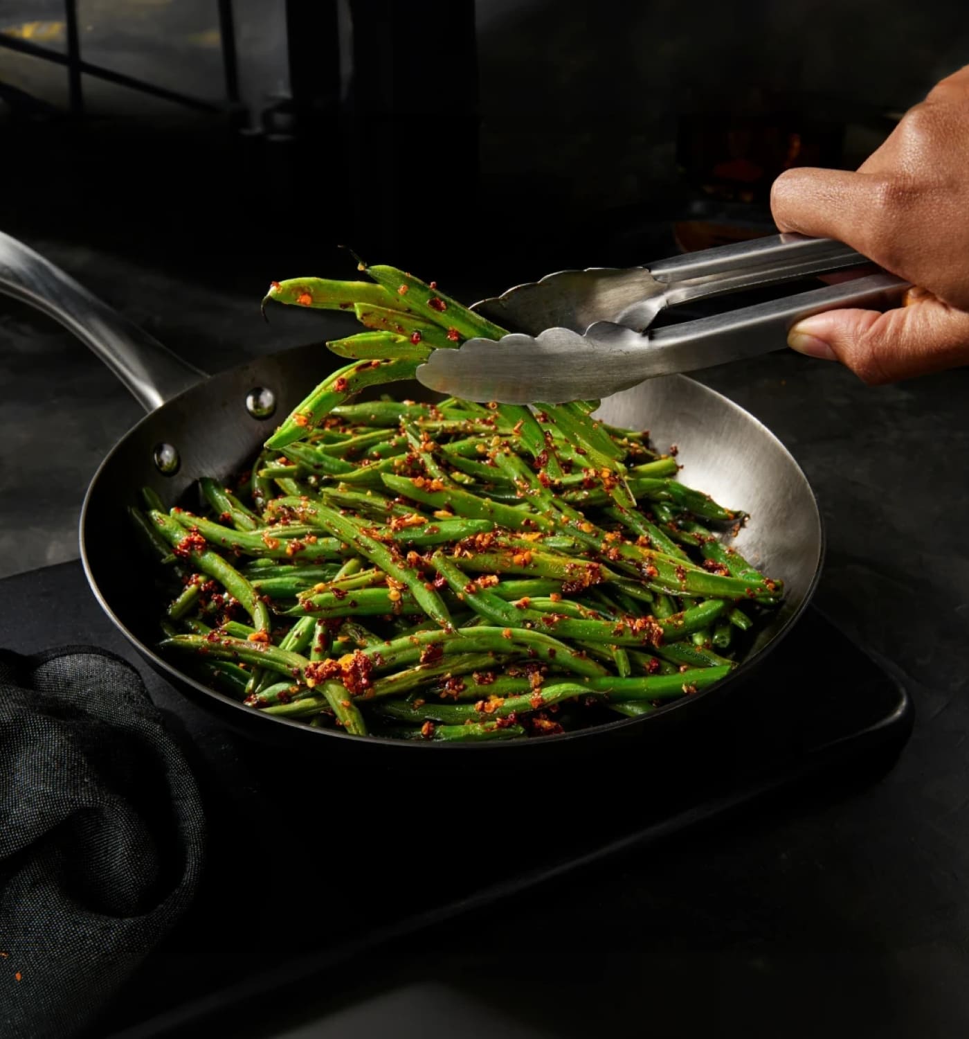 Chili Crunch Glazed Green Beans
