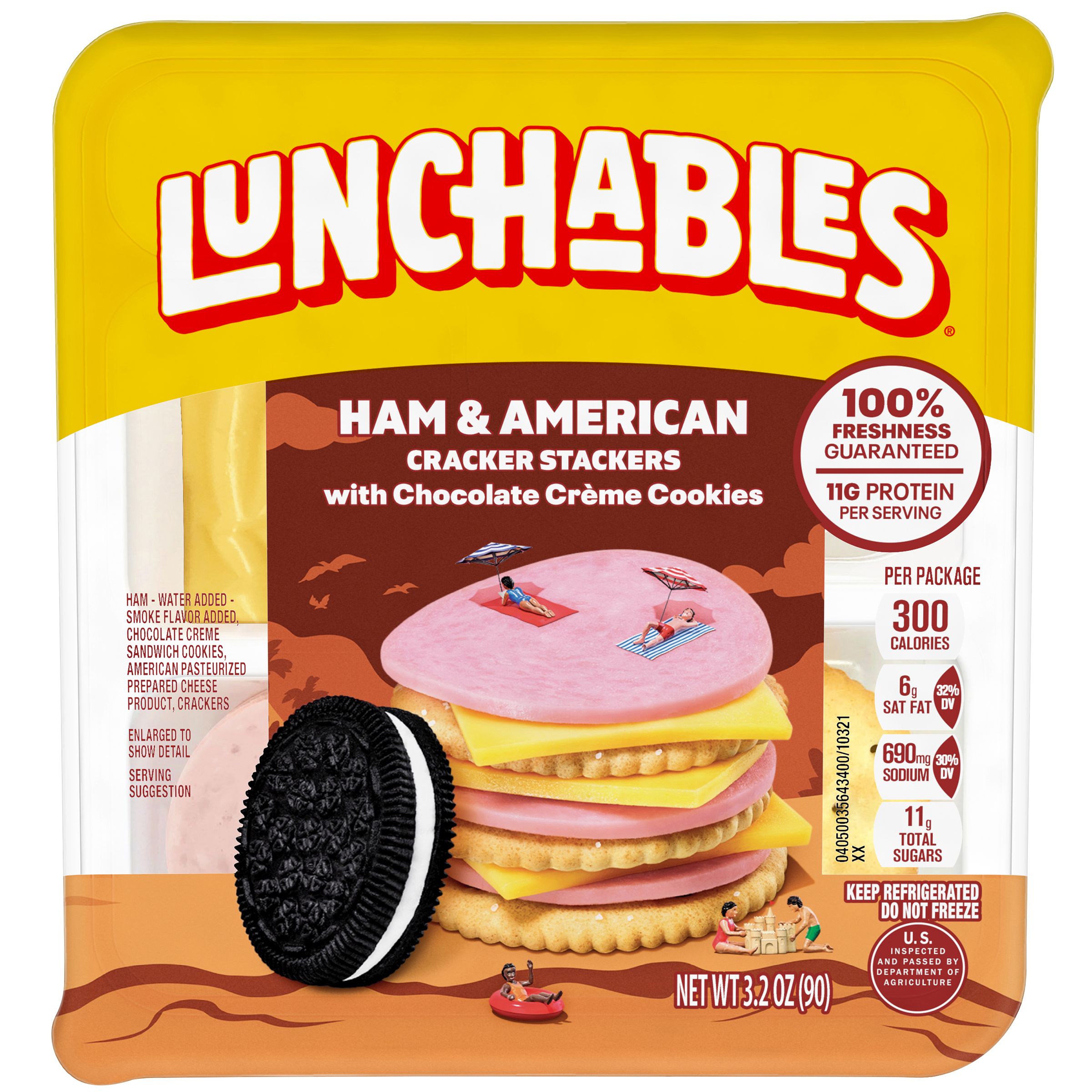 Lunchables Ham & American Cheese Cracker Stackers Snack Kit Chocolate Sandwich Cookies: A balanced snack that includes sliced