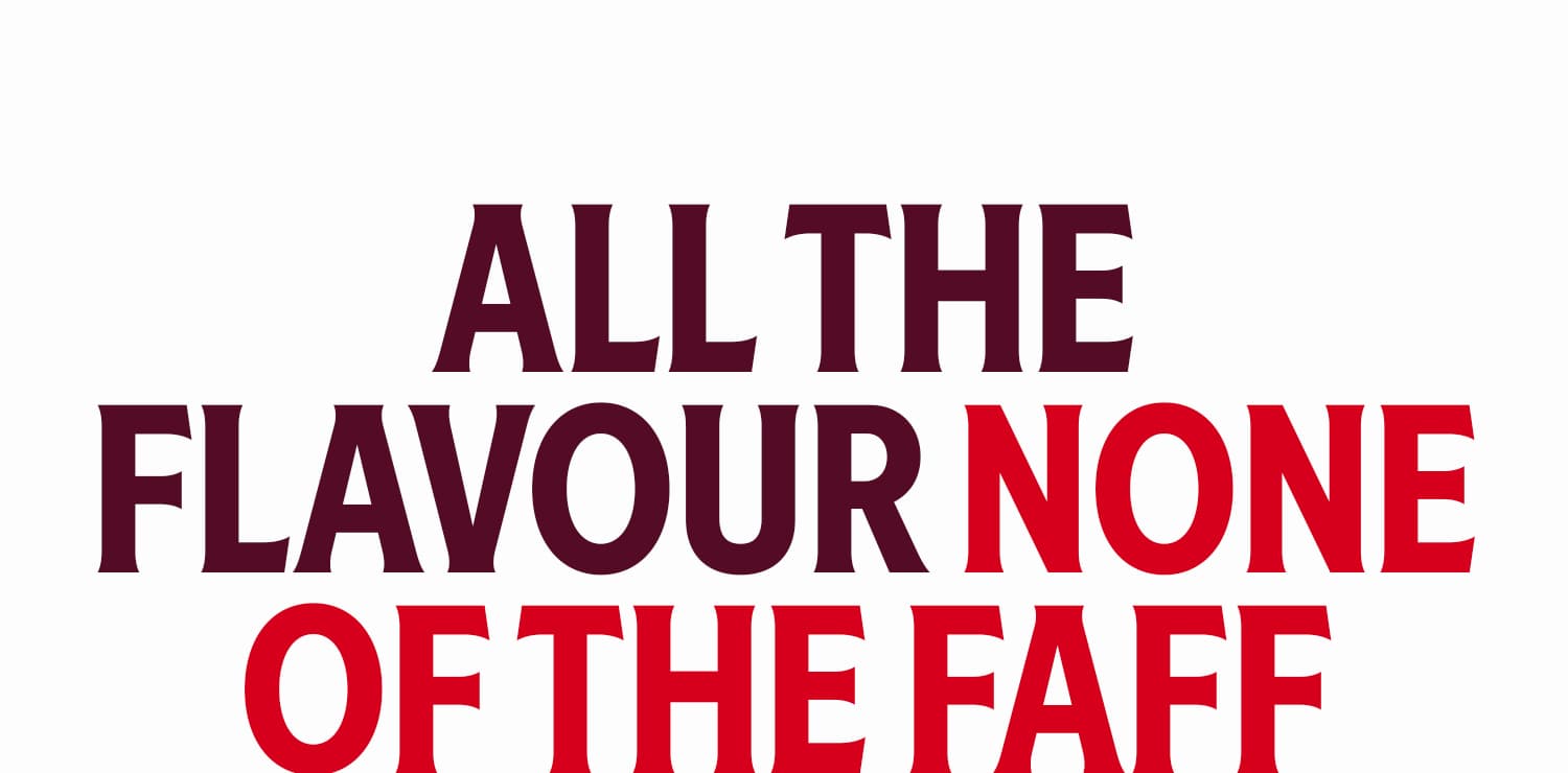 Text on white background."ALL THE FLAVOUR NONE OF THE FAFF". Heinz 1L, for professional kitchens.