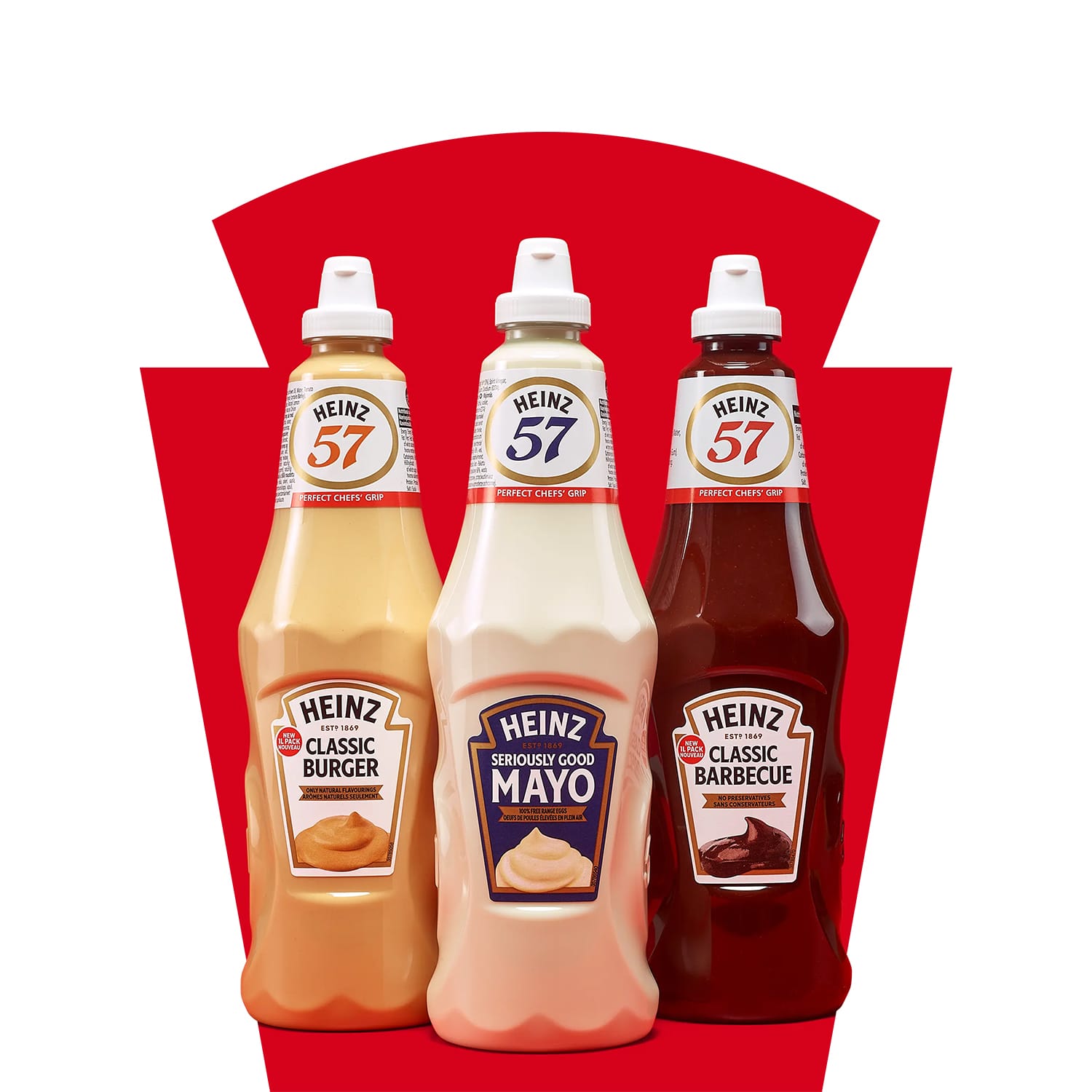 Trio of Heinz 1L Squeeze Bottles: Burger Sauce, Mayo, and BBQ