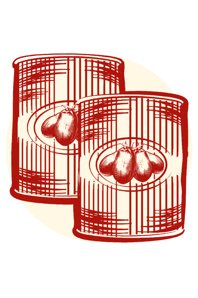 This sketch-style illustration features two cans of tomatoes, highlighting the premium quality ingredients offered by Kraft H