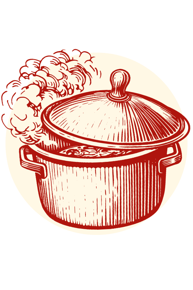 This sketch-style illustration of a steaming pot signifies the culinary creativity and delicious possibilities that Kraft Hei