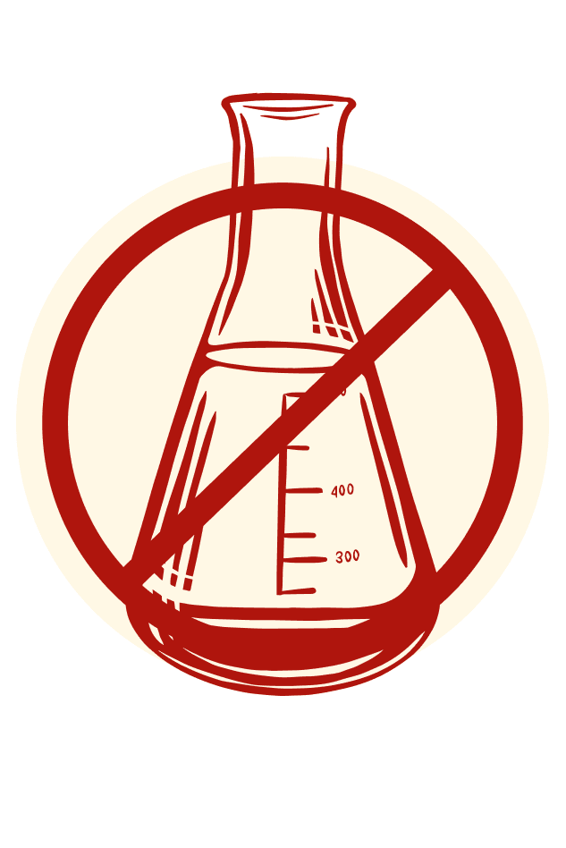 This illustration of a beaker with a "no" symbol conveys Kraft Heinz Away From Home's commitment to using real, high-quality 