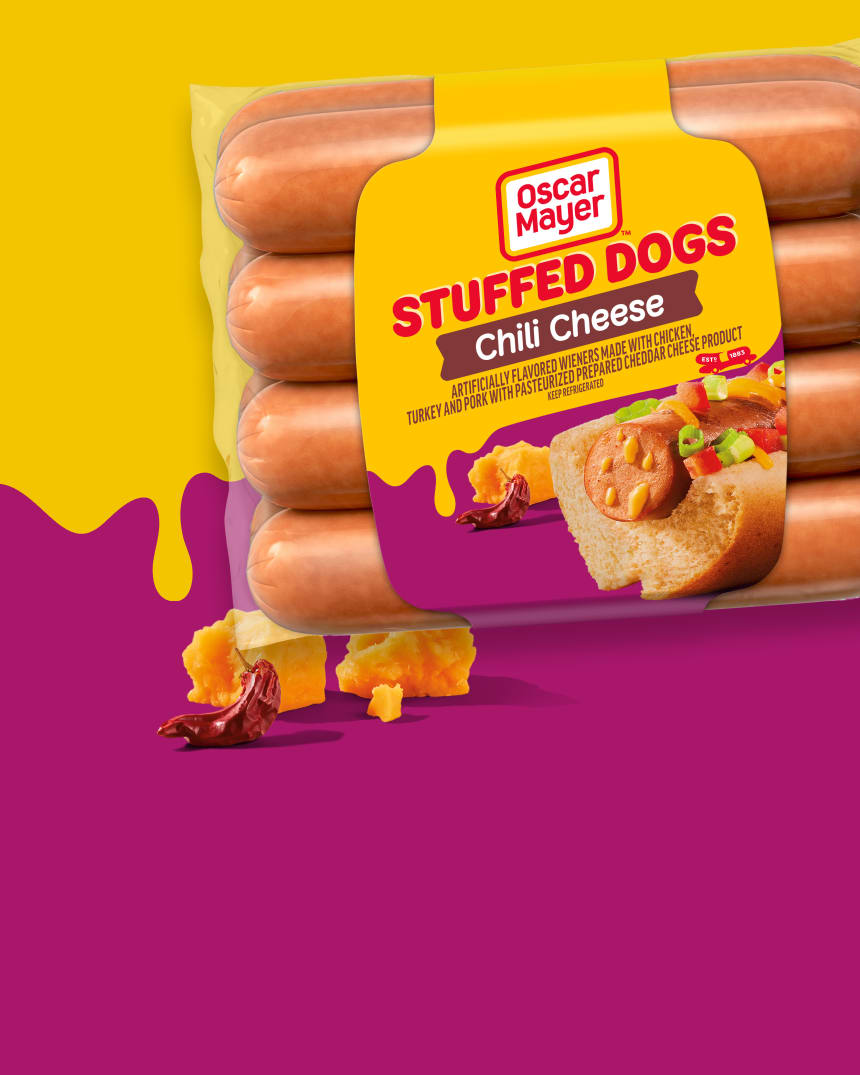 Oscar Mayer Stuffed Dogs Chili Cheese, artificially flavored wieners made with chicken, turkey, and pork with pasteurized pre