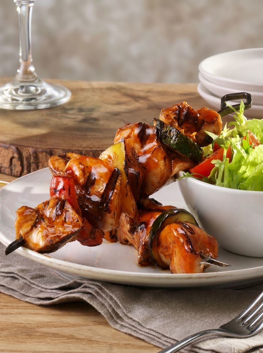 Brochettes savoureuses de poulet et de légumes grillés