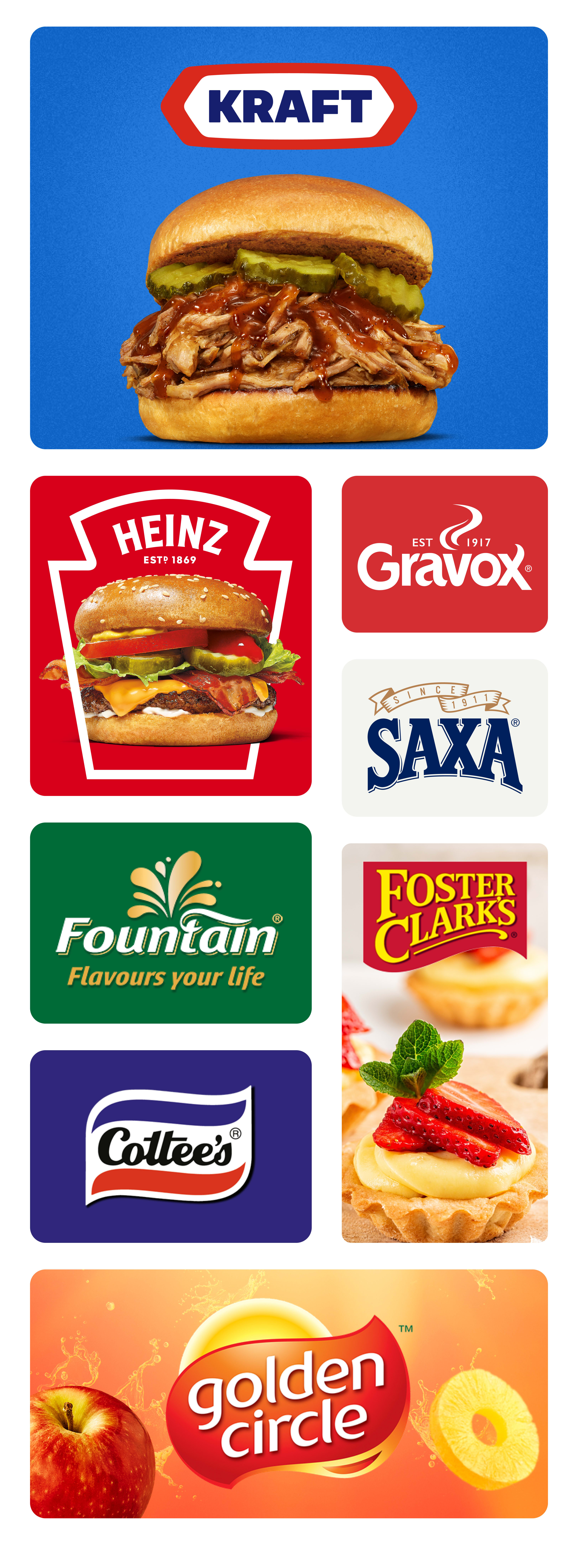 A collection of well-known food brands.
