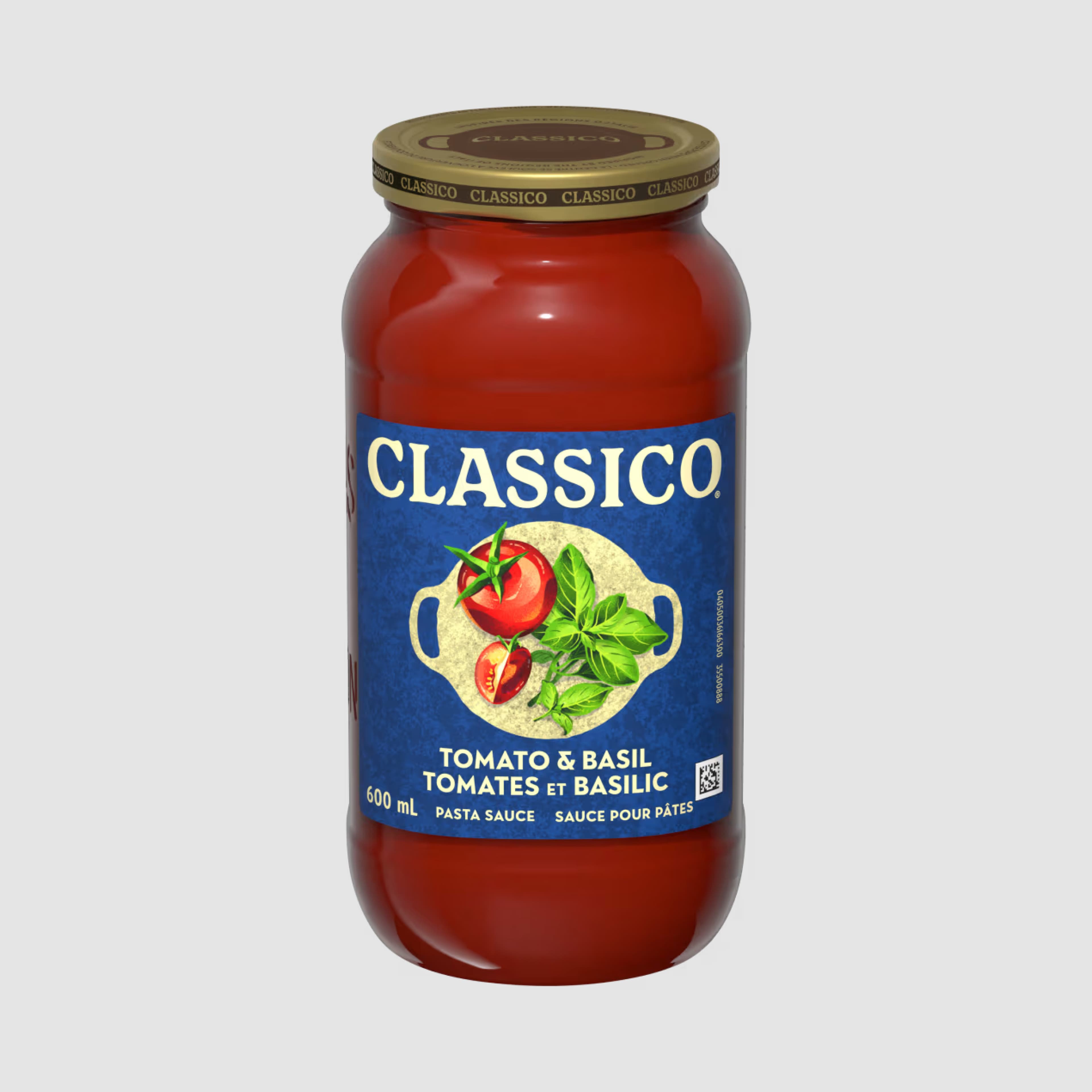 A jar of Classico Tomato & Basil Pasta Sauce.