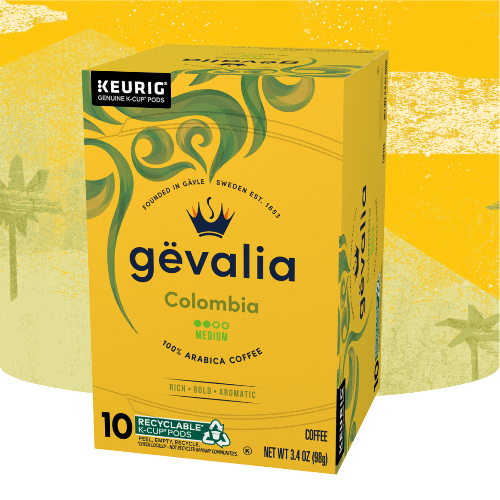 Gevalia Colombia Medium Roast Keurig K-Cup Pods, 12 count. Rich, bold, and aromatic 100% Arabica coffee.